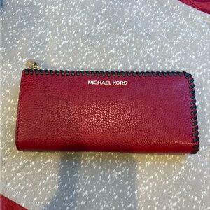 Michael Kors Medium Large Zip Around Leather Quarter Zip Wallet Cherry Clutch